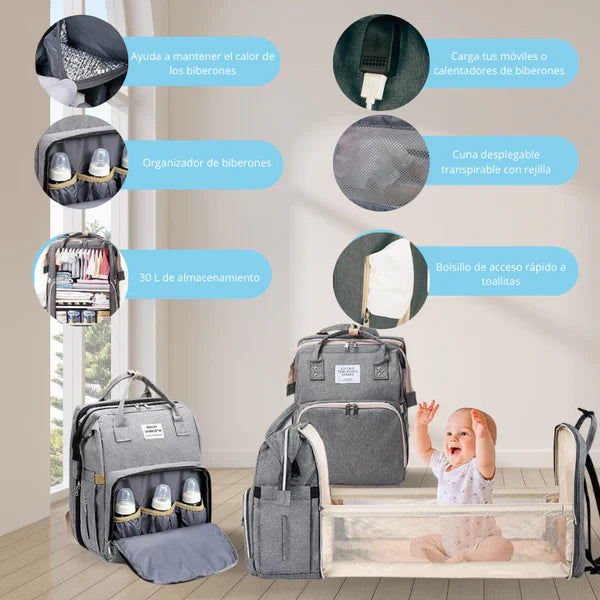 BabyHaven™-Mochila para pañales con cuna