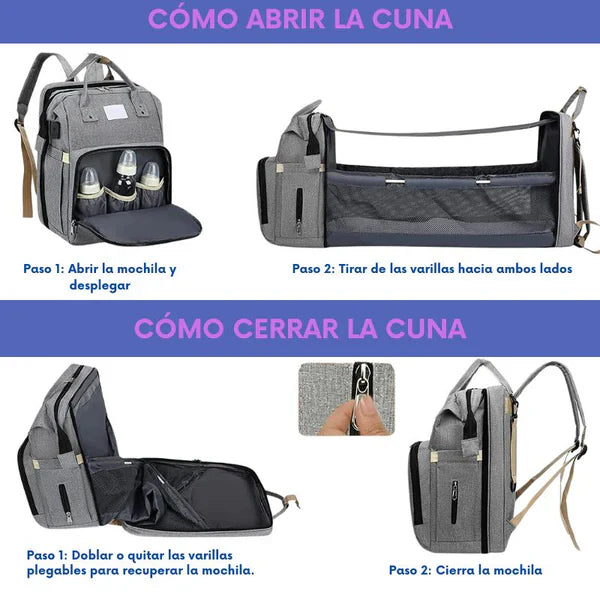 BabyHaven™-Mochila para pañales con cuna